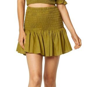 MISA Los Angeles Azar green linen blend smocked mini skirt women’s size XS